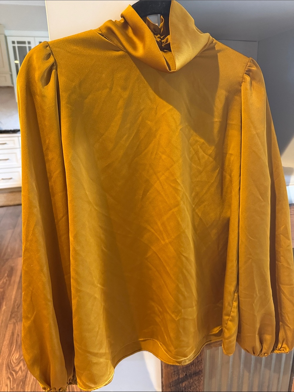 Beautiful Ann Taylor Golden Pumpkin Mock-Neck Blouse